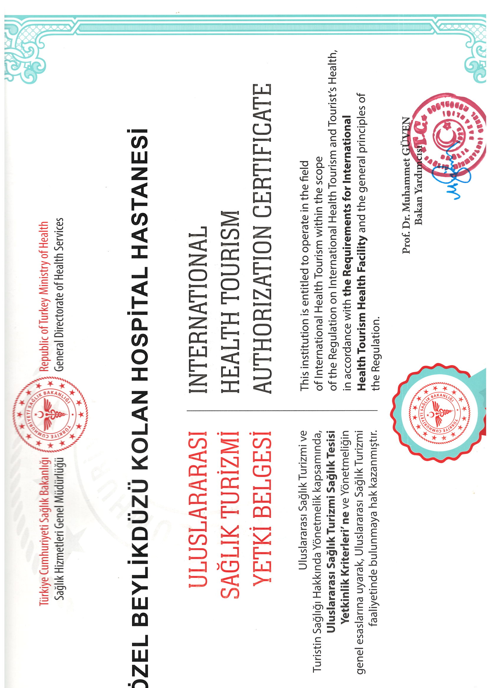 BEYLIKDUZU SAGLIK TURIZM YETKI BELGESI