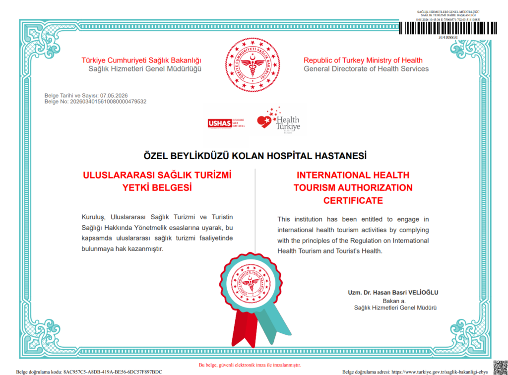 ISTUN Beylikduzu Kolan Hospital Saglik Turizmi Belgesi